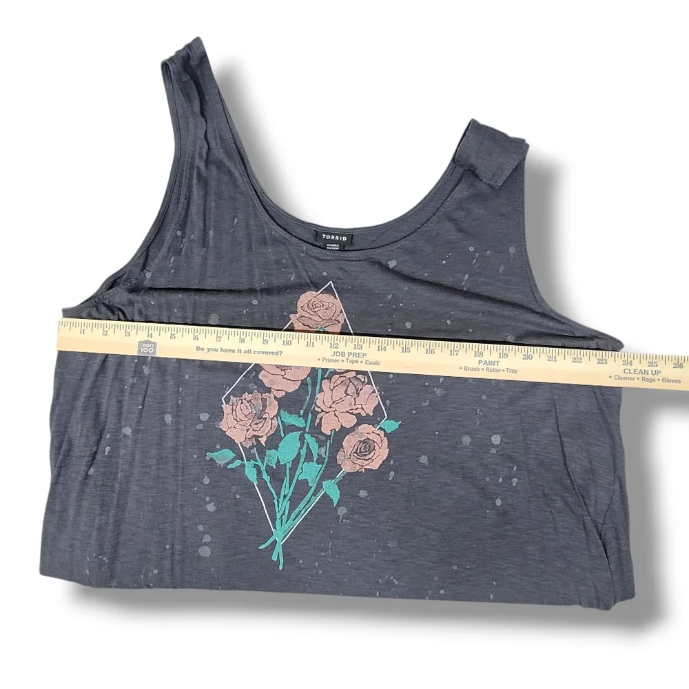 Torrid Plus Size 4, Distressed Floral Hi-Lo Tank Top - Picture 4 of 6